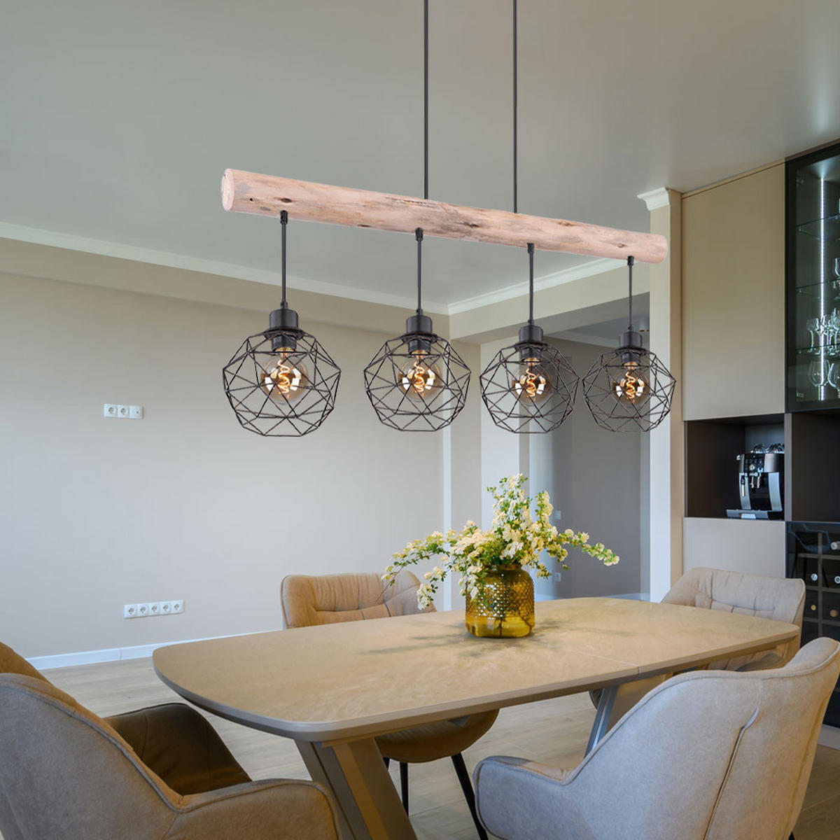 LED HÄNGELEUCHTE Theodor Holzoptik Braun - Braun, Holz (85/18/120cm) - Globo Lighting