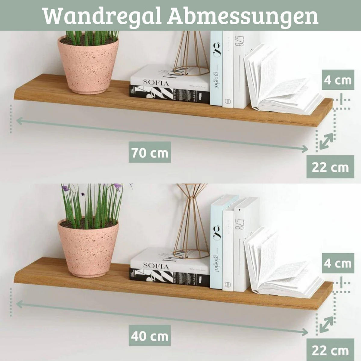 WANDREGAL 2er-Set Holz HYDI Eichenholz Massiv Mit Baumkante - Braun, Holz (70/4/22.2cm) - DELUKE