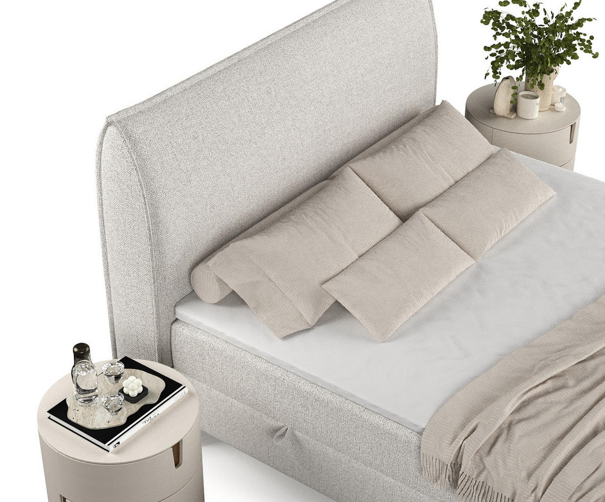 BOXBETT Melba Hellbeige 140/200 cm mit Bonellmatratze - Beige/Schwarz, Holz/Holzwerkstoff (140/200cm) - Maison de Reve