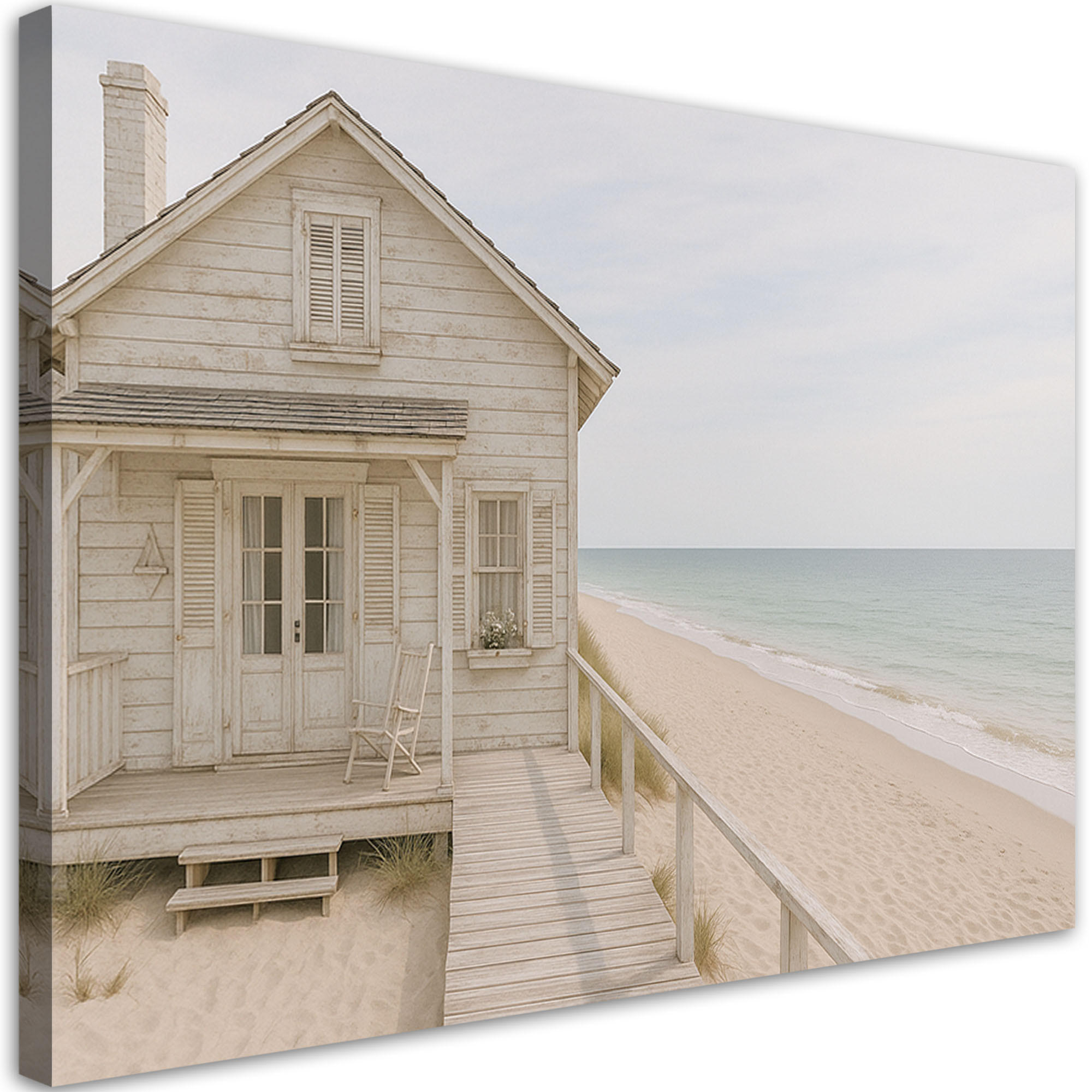 LEINWANDBILD Holzhaus Strand Shabby Chic 120x80cm - Grau, Textil (120/80cm) - Feeby