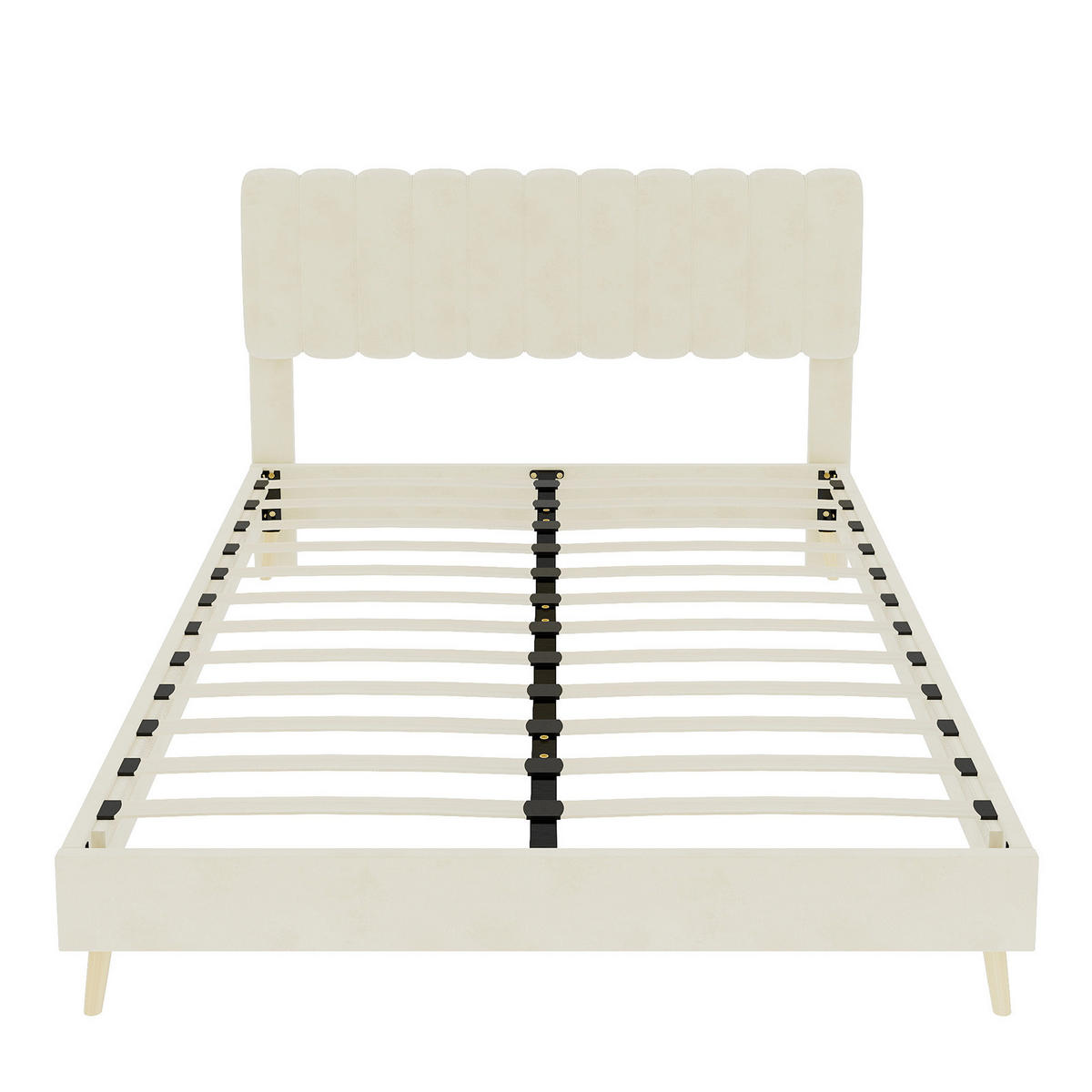 POLSTERBETT 160/200 cm DE-32951 mit hohem Kopfteil und Matratze Beige - Beige, Metall (160/200cm) - ComfortXL