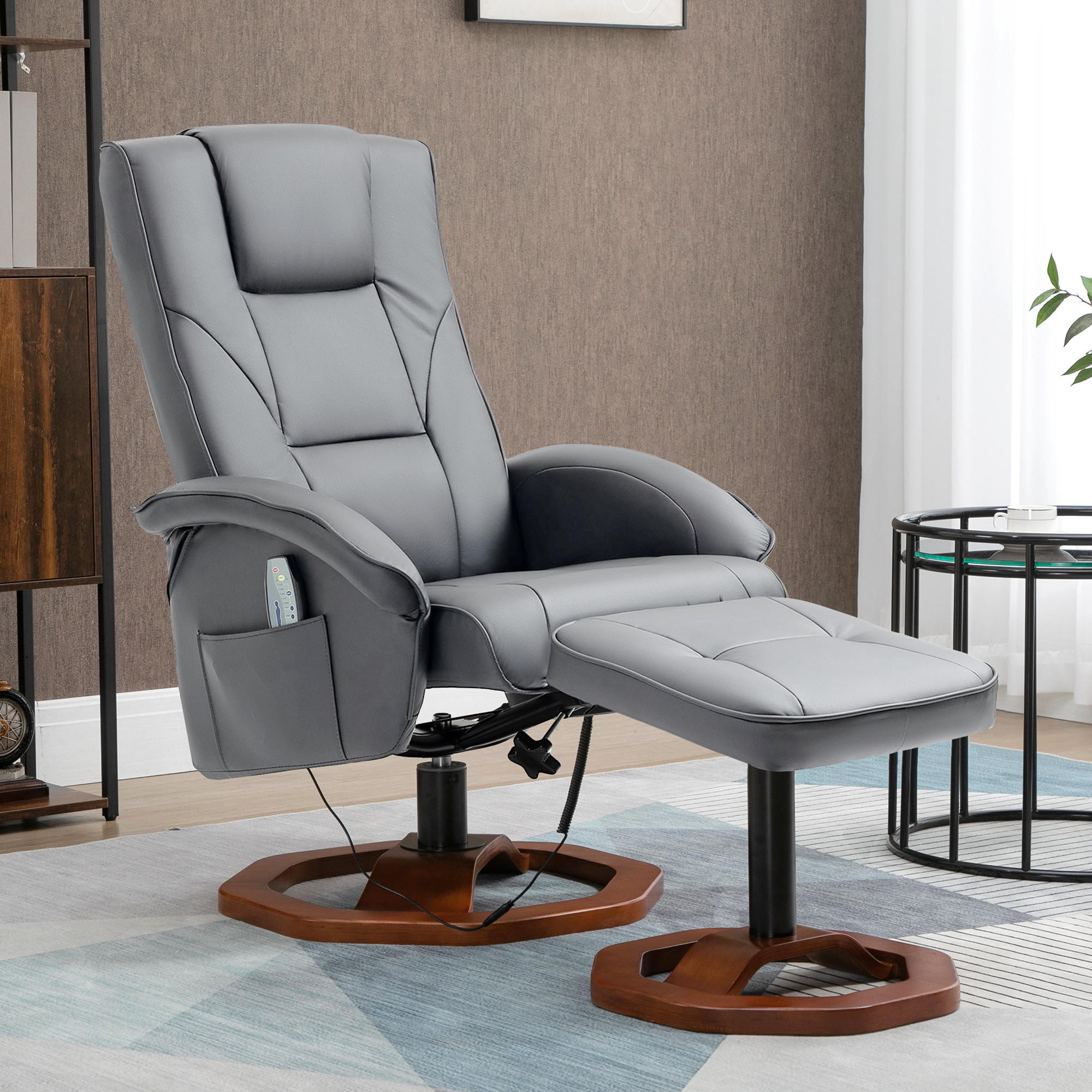 MASSAGESESSEL mit Hocker, Liegefunktion, Fernbedienung, bis 150 kg, Dunkelgrau - Dunkelgrau, Leder (83/106/73cm) - HOMCOM