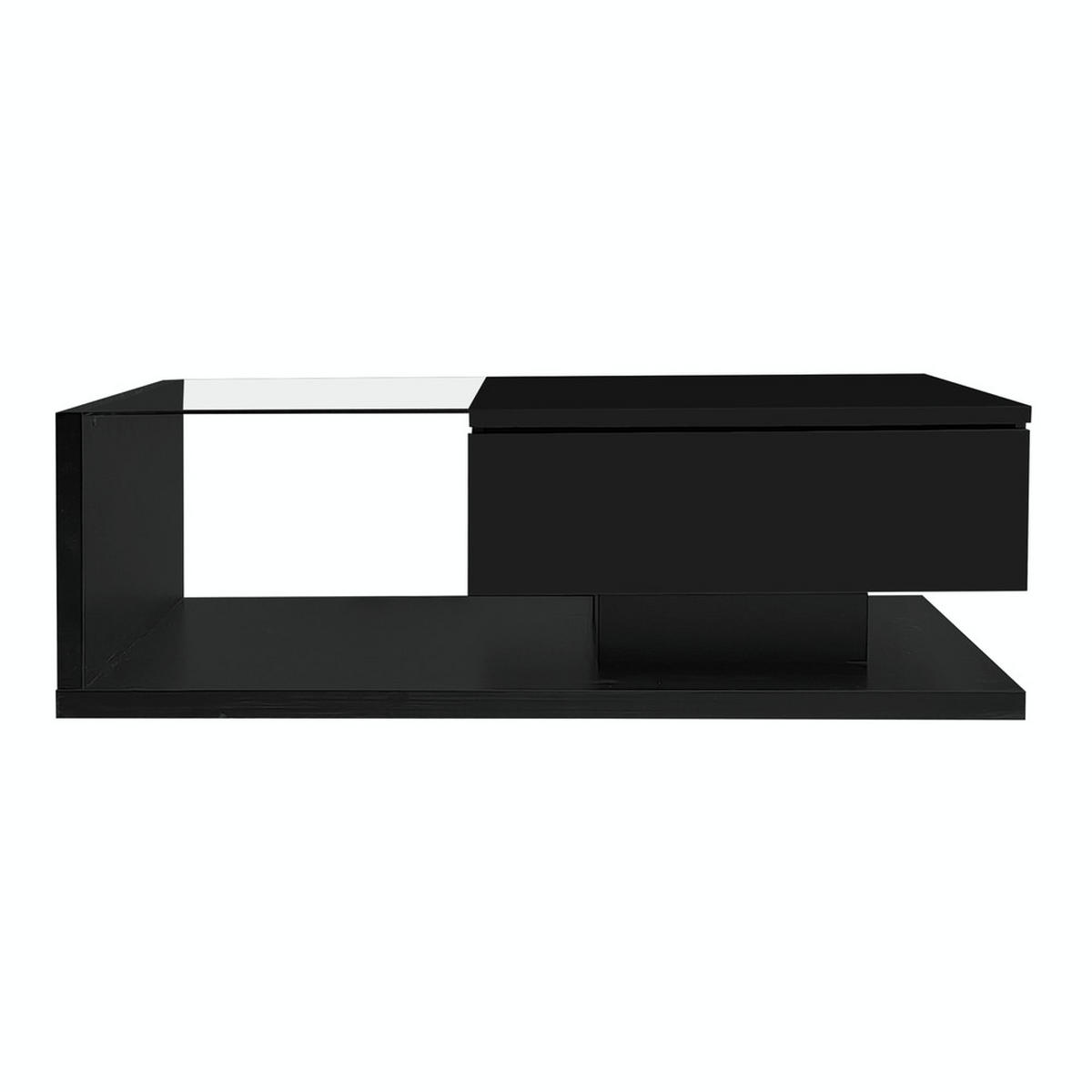 COUCHTISCH Hochglanzschwarz mit Glas & LED-Effekt - Schwarz, Holz (105/55/32.5cm) - FLIEKS