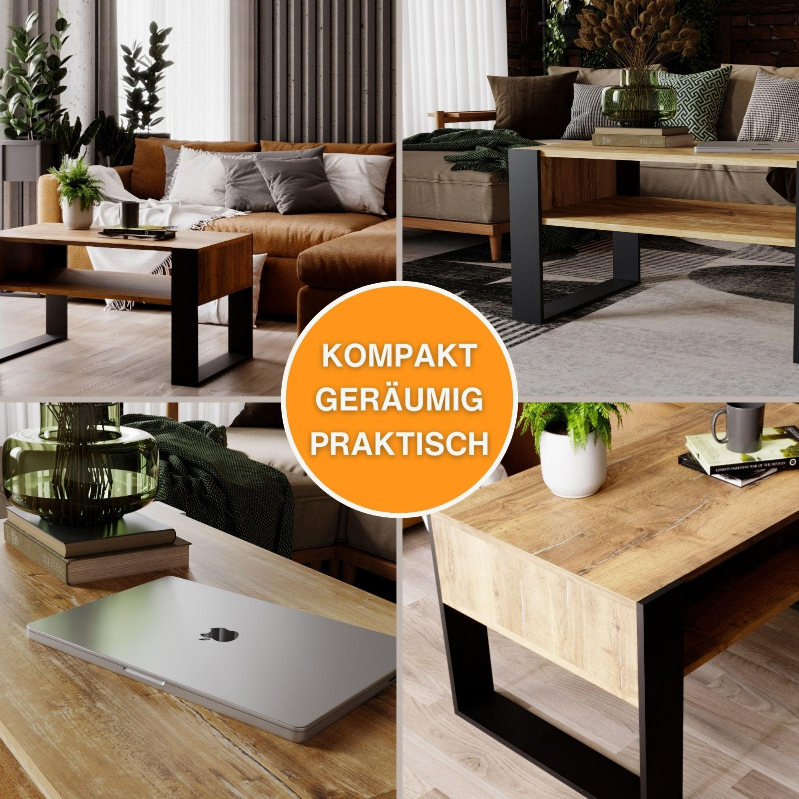 COUCHTISCH Karo92 92/45/53,6 - Kiefer Milford/Schwarz, Holzwerkstoff (54/92/45cm) - RAUMHIRSCH FURNITURE