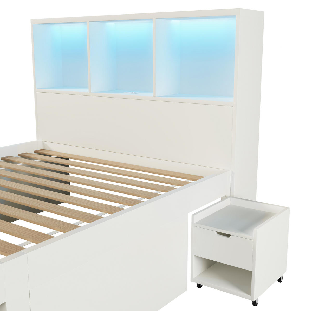 POLSTERBETT 90x200 cm in Weiß mit LED-Beleuchtung & Ladestation - Weiß, Holzwerkstoff (90/200cm) - Modfu