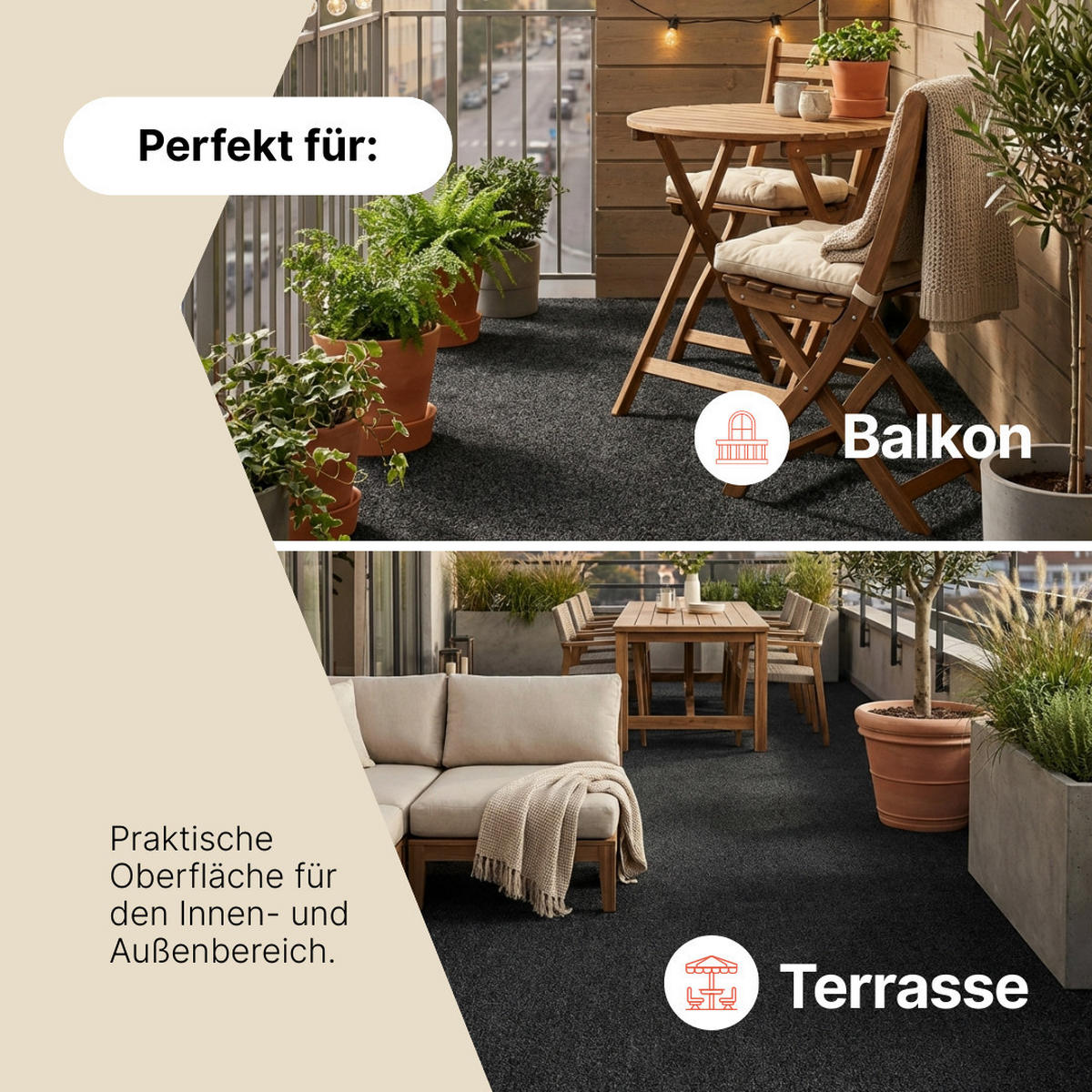 KUNSTRASEN Magic Forest 6,5 mm – Rasenteppich für Balkon, Terrasse & Garten, wetterfest 200/550 cm - Anthrazit, Textil (200/550cm) - Tapiso