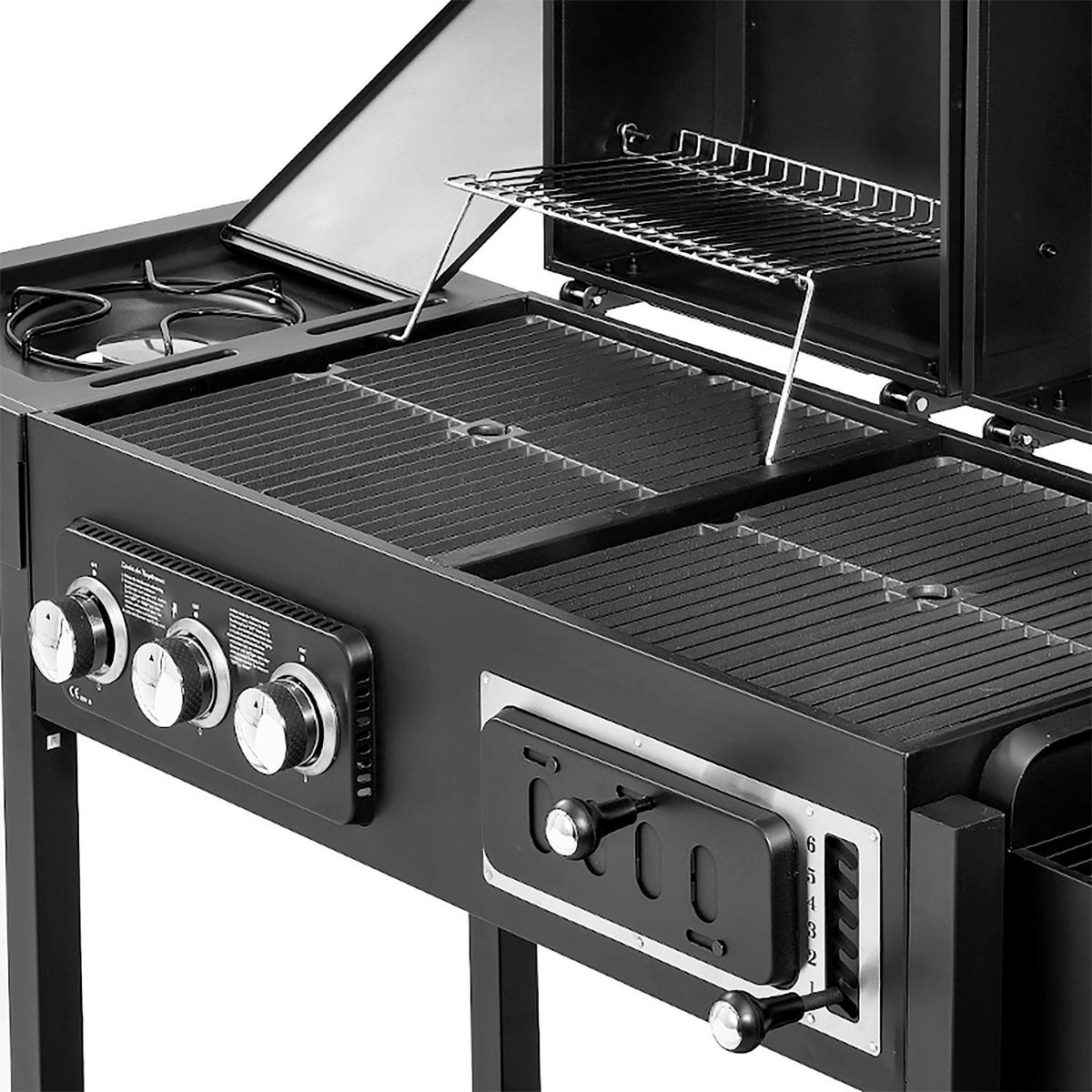 GASGRILL und Smoker HERO DUO Set inkl. Abdeckhaube und Gasdruckregler - Schwarz, Metall (164/118/60cm) - TAINO