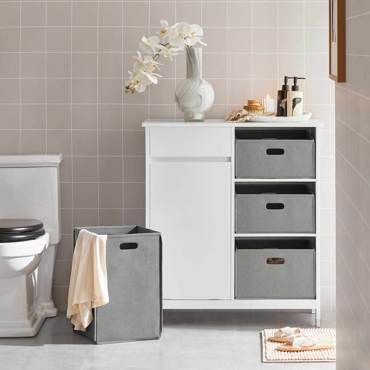 WÄSCHESCHRANK Weiß - Weiß, Holzwerkstoff (80/91/38cm) - SoBuy