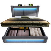 POLSTERBETT 160/200 cm mit LED, USB- und Type-C-Anschluss, hydraulischem Stauraum, Samt und Matratze, Grau - Grau, Textil (160/200cm) - Redom
