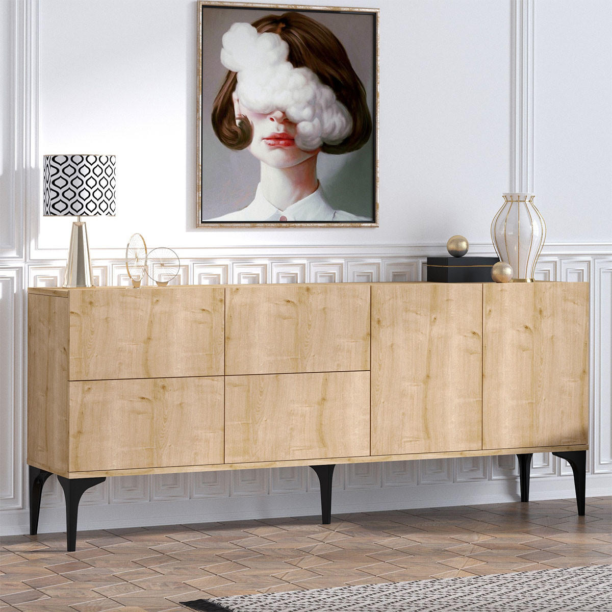 SIDEBOARD 6 Türen Eiche Saphir Dekor Laika 40/80/180 cm - Eschefarben, Holzwerkstoff (10/80/40cm) - Calicosy