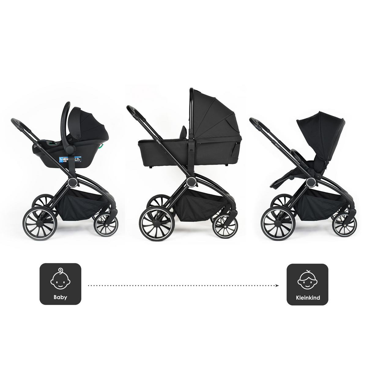 KOMBIKINDERWAGEN Harmony 3in1, schwarz - Schwarz, Metall (59/97cm) - BabyGo