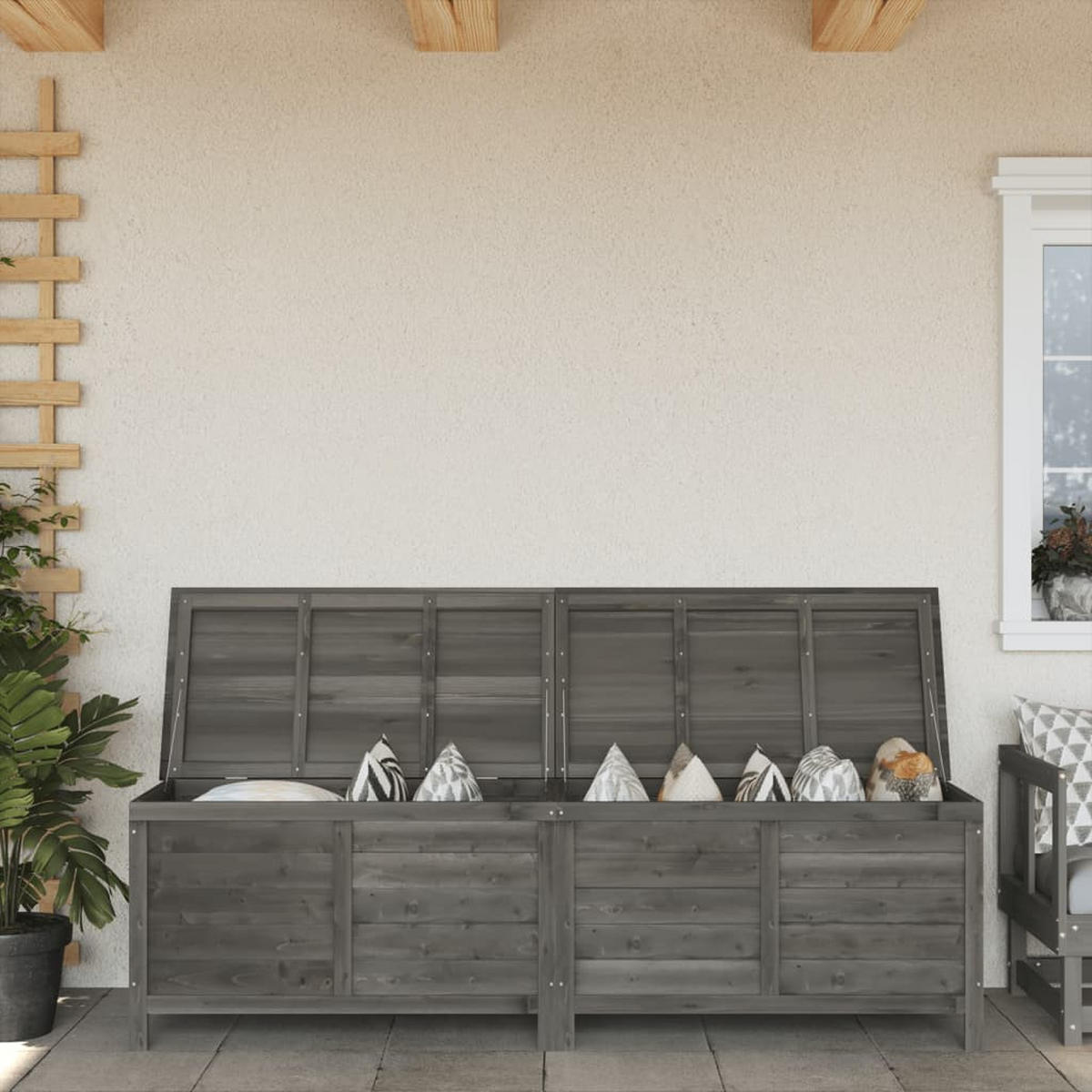 GARTENTRUHE Anthrazit 198,5x50x56,5 cm Massivholz Tanne - Anthrazit, Holzwerkstoff (198.5/56.5/50cm) - furnicato
