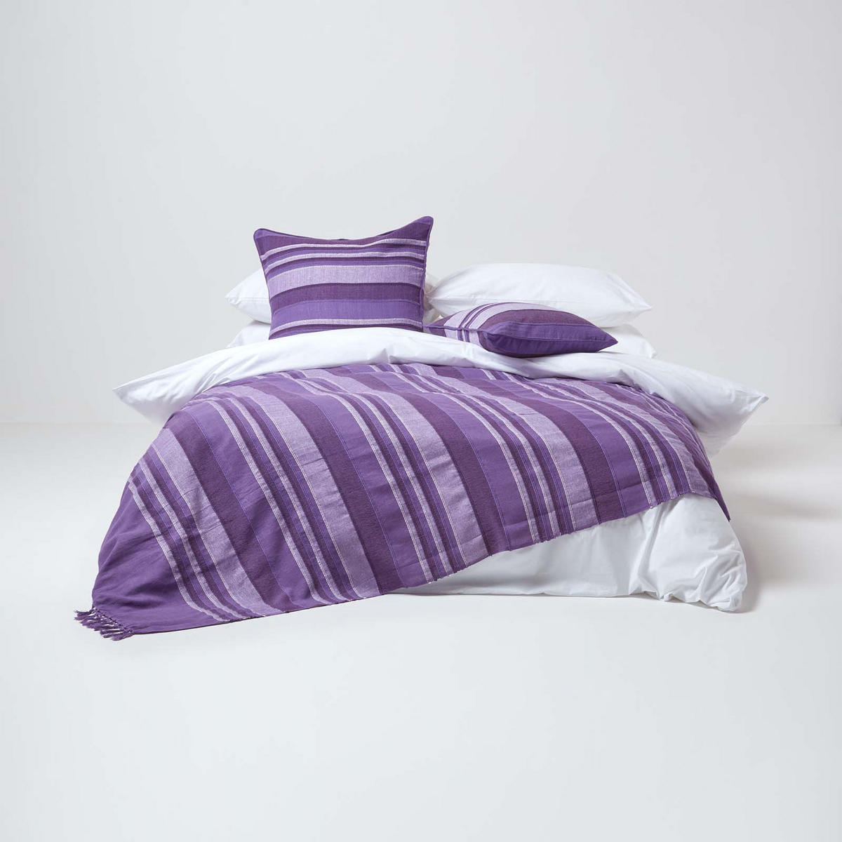 ÜBERWURF Morocco 225/255 cm, 100% Baumwolle gestreift - Violett, Textil (225/255cm) - Homescapes