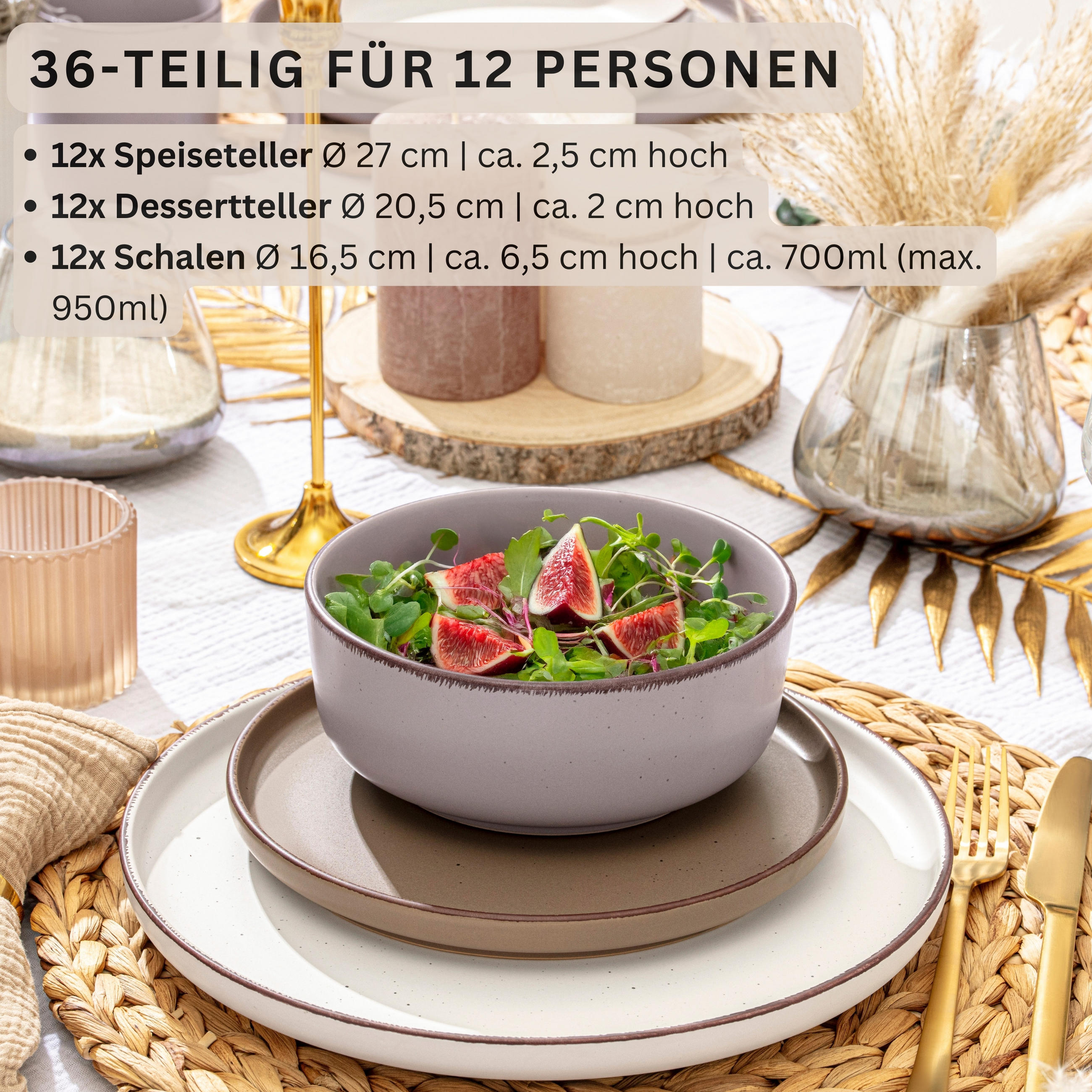 TAFELSERVICE BOMBAY ERDFARBEN - 36 teilig aus Steingut 12 Personen - Multicolor/Braun, Stein (50/30/80cm) - Sänger