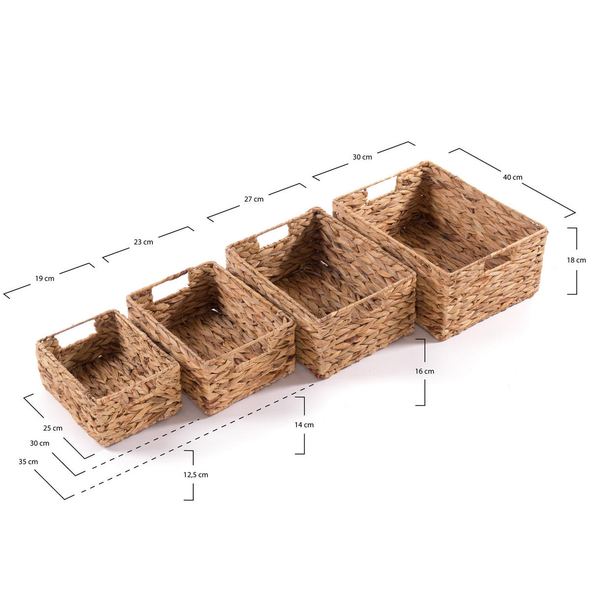 AUFBEWAHRUNGSBOX-SET Cesto 4-teilig Wasserhyazinthe geflochten, 4 verschiedene Größen naturfarben - Naturfarben, Naturmaterialien (18cm) - CREEDWOOD