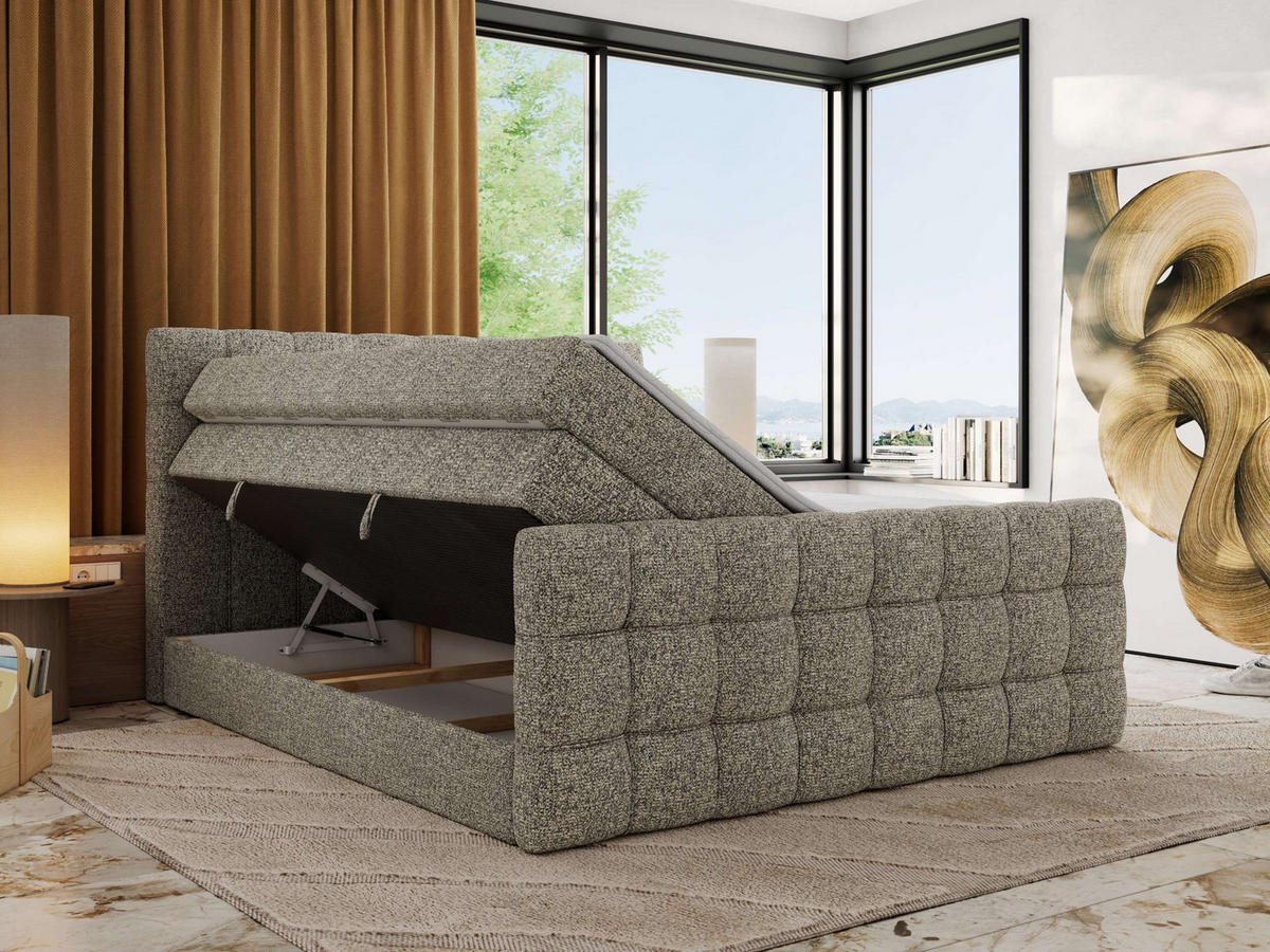 BOXSPRINGBETT ALTIVO KING DUO 180/200 - Grau Strukture - H4 - Grau, Textil (180/200cm) - MKS