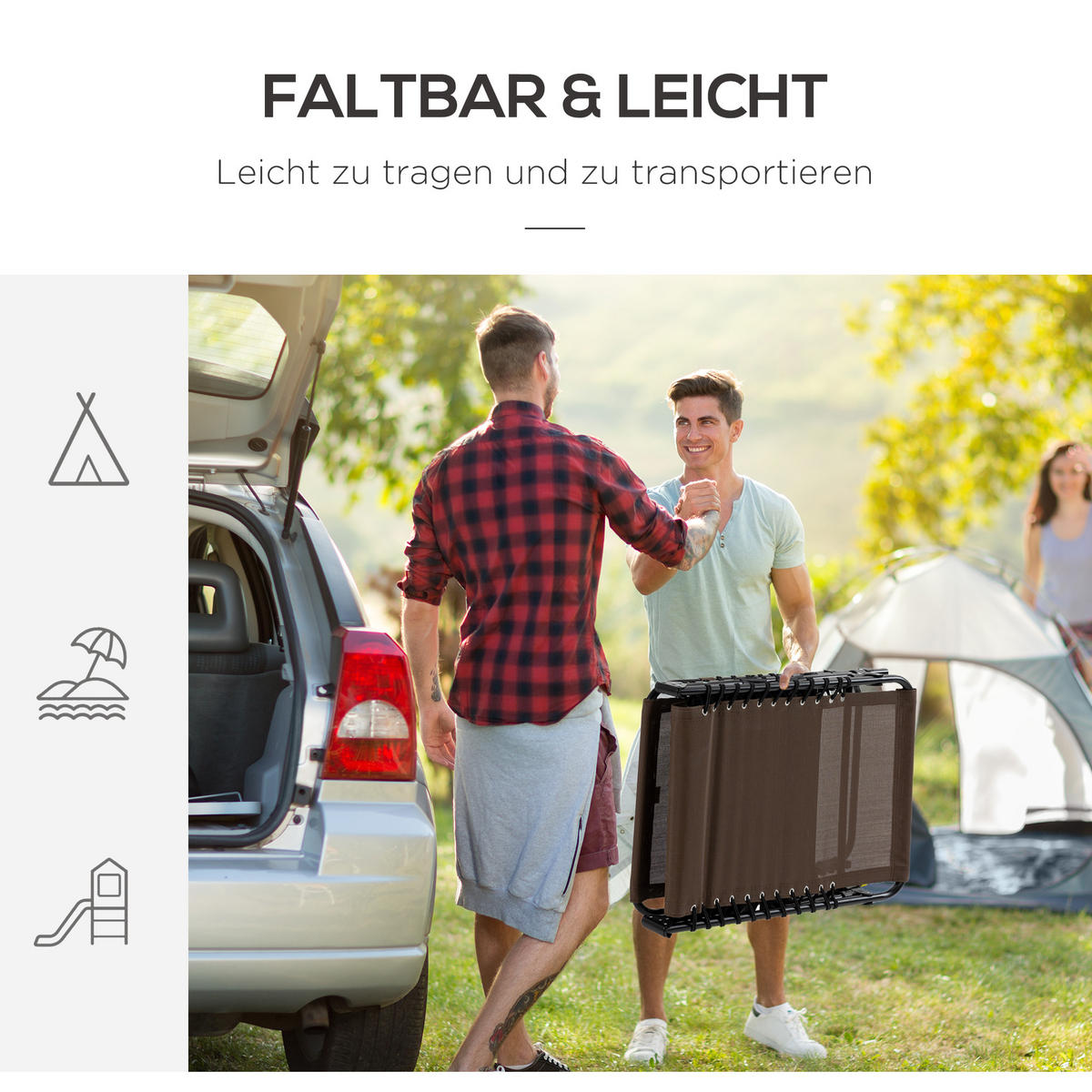 SONNENLIEGE klappbar, Netzstoffbezug, Braun - Braun, Textil (58/30/185cm) - Outsunny