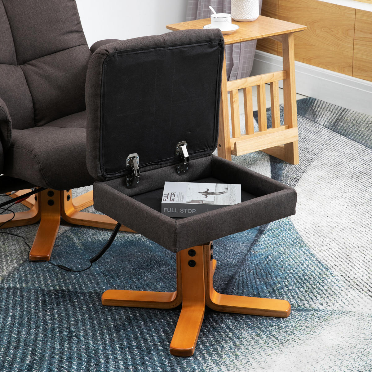 RELAXSESSEL Massagesessel mit Fußhocker Liegefunktion Polyester Braun - Anthrazit/Braun, Holz/Textil (86/99/80cm) - HOMCOM