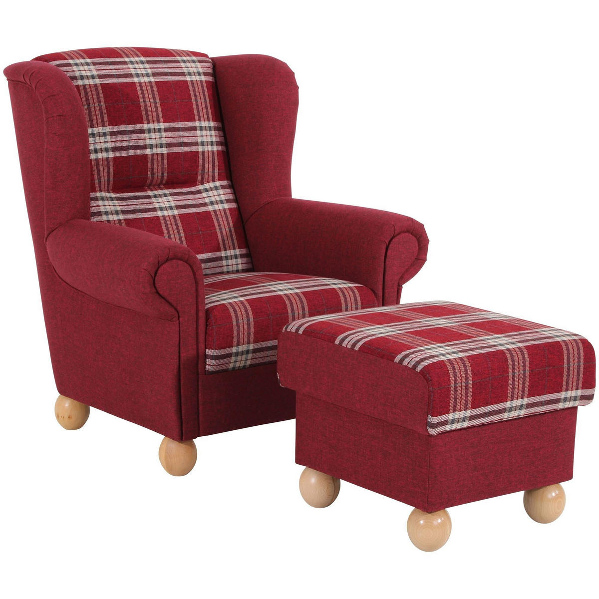 OHRENBACKENSESSEL Kasha Bezug Flachgewebe Buche natur / rot - Rot/Buchefarben, Kunststoff (93/103/87cm) - 58aufmkessel
