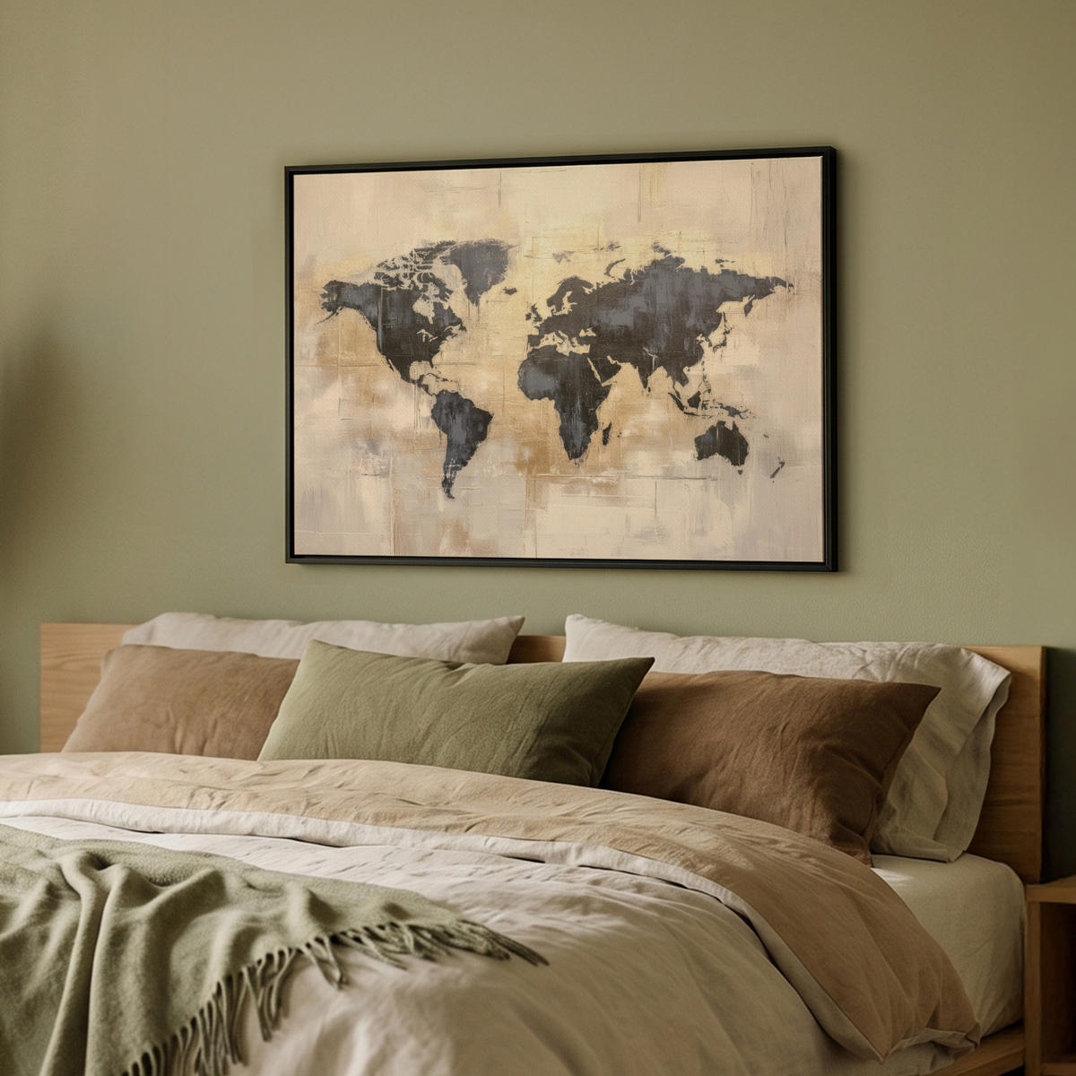 LEINWAND Bilder mit Rahmen - Weltkarte - Gold - Schwarz - Abstrakt - 70x50 - Kupferfarben, Textil (70/50cm) - MuchoWow