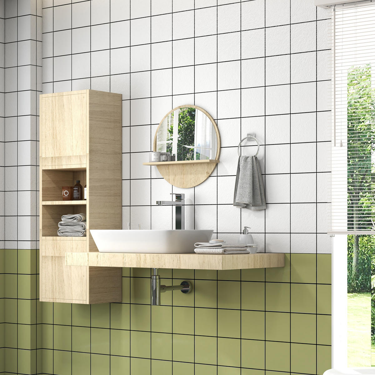 BADEZIMMERSPIEGEL mit Ablagefach und 2 Haken auf der Rückseite, Ø 45 x 10 cm - Braun, Glas (45/10/45cm) - Vallsero