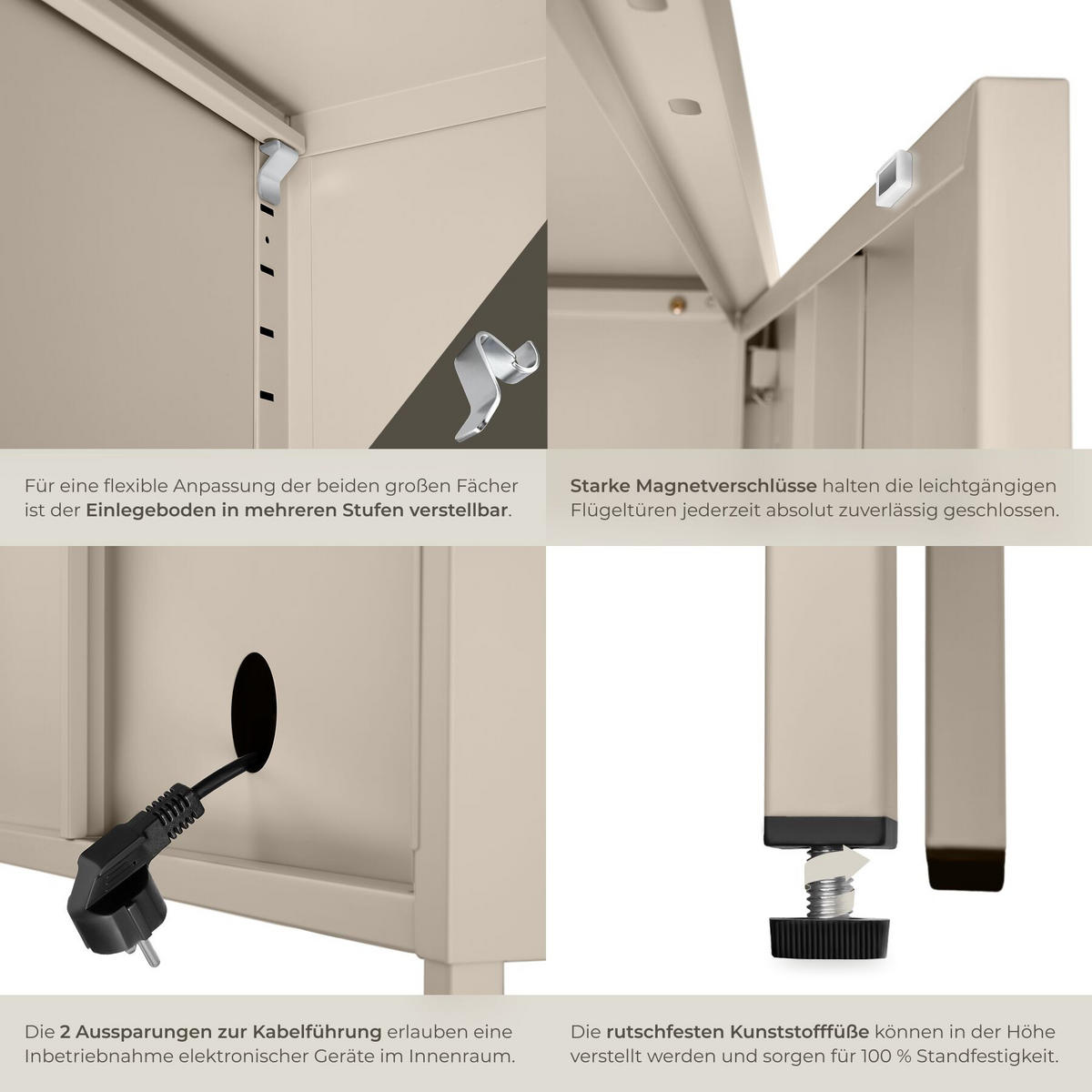 SIDEBOARD Baker, Kippschutz, höhenverstellbare Füße, taupe - Taupe, Metall (120/55.5/37.5cm) - tectake