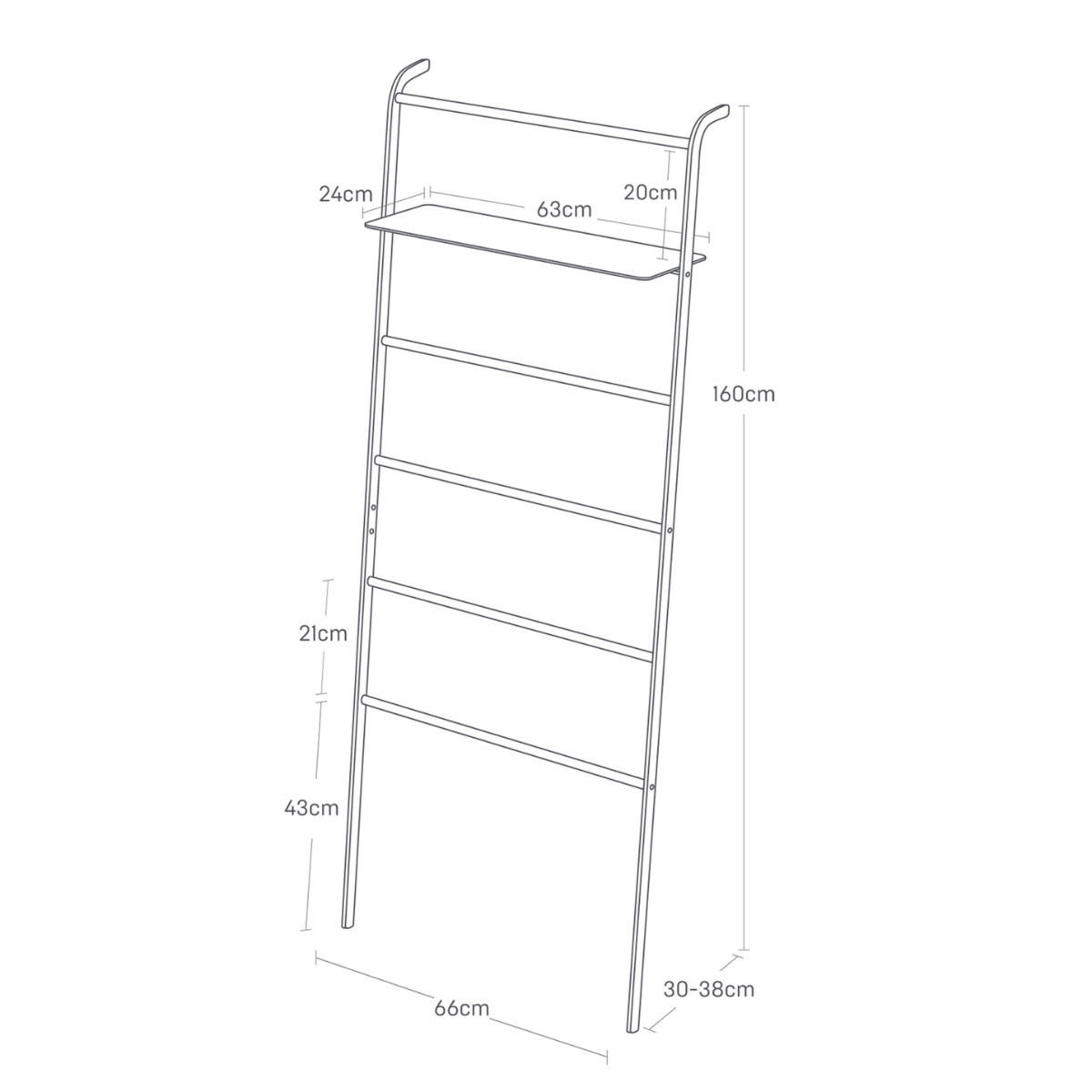 HANDTUCHLEITER mit Ablage, aus Metall 66/30/160 cm - Schwarz, Metall (30/160/66cm) - Yamazaki