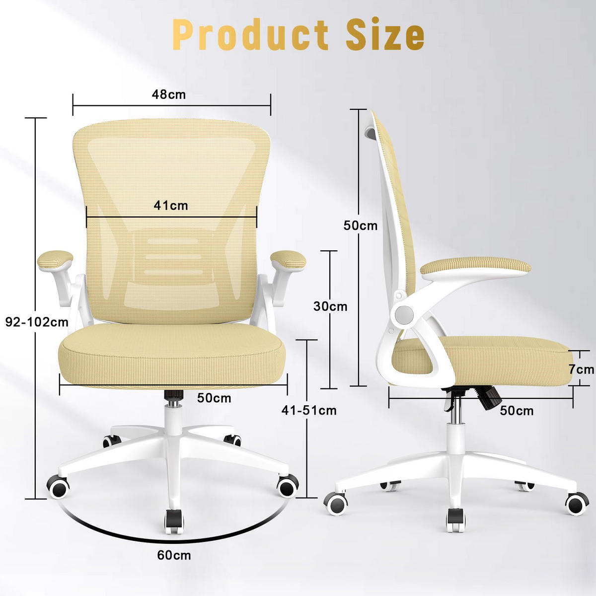 IRODAI SZÉK Világossárga,Közepes Háttámla,Lehajtható Karfa,Ergonomikus - žuta, metal (50/102/50cm) - Rattantree
