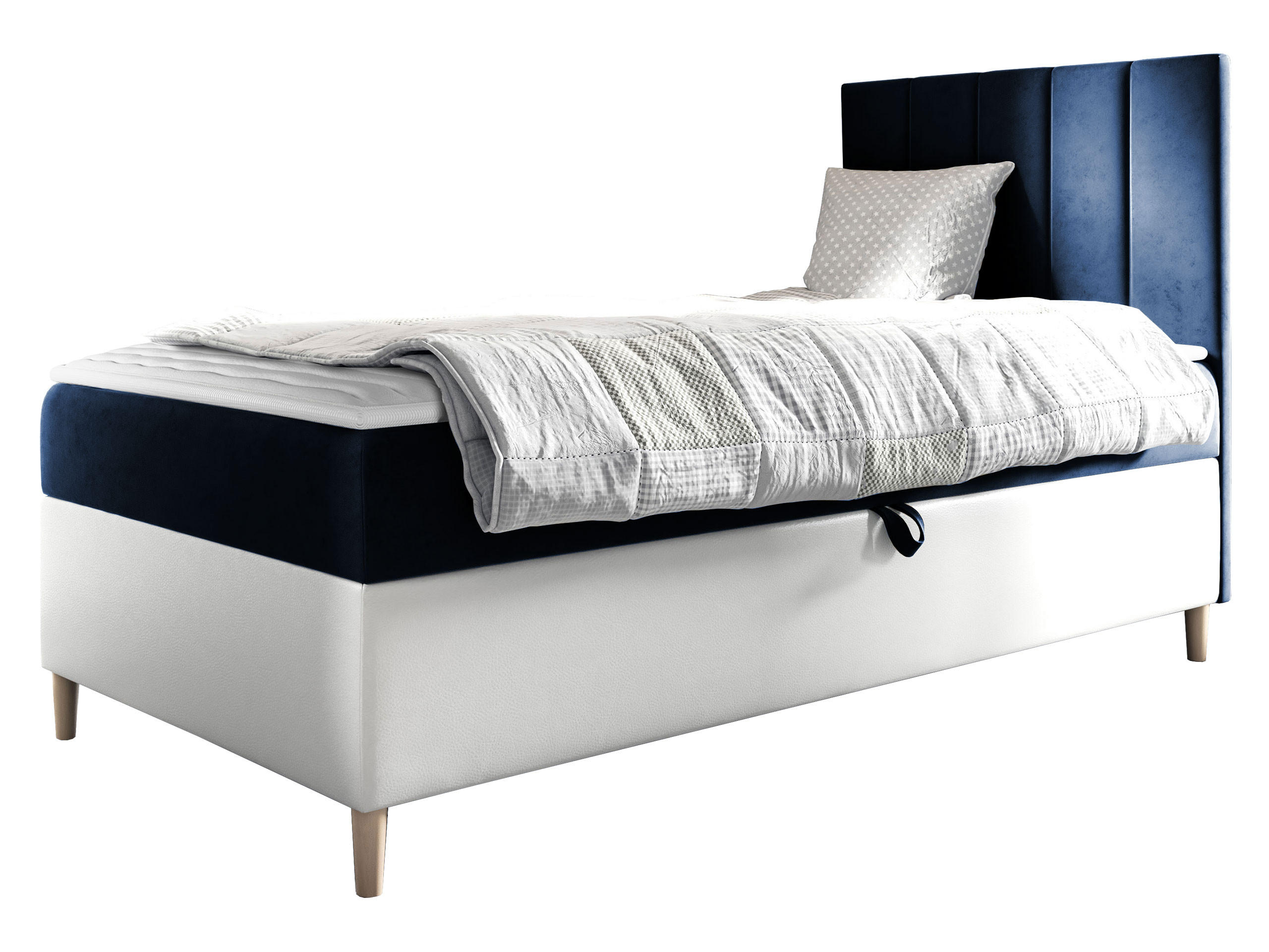 BOXBETT Maja Junior 1, Seite zum Öffnen des Bettkastens: Rechts - Blau/Weiß, Holz (100/200cm) - MIRJAN24