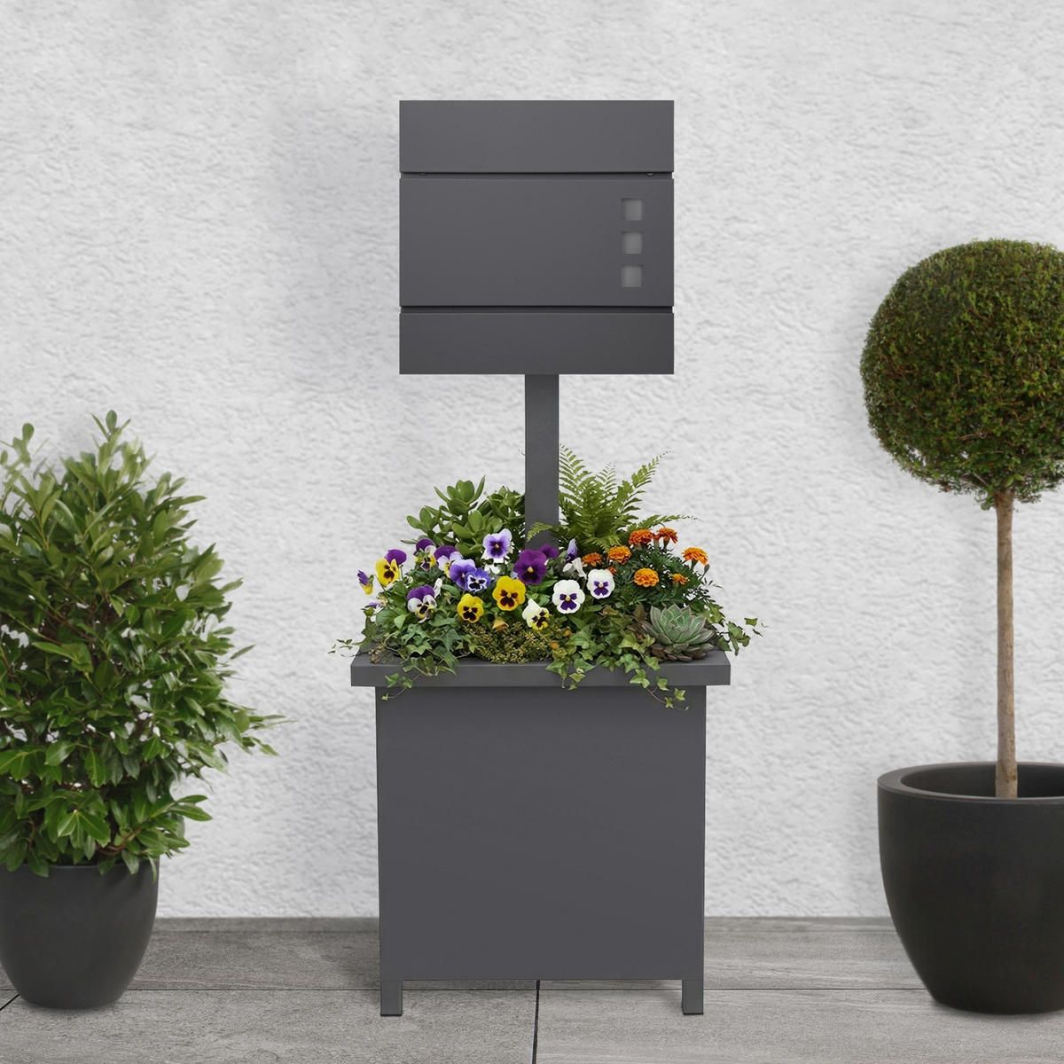 BRIEFKASTEN Anthrazit mit bepflanzbarem Ständer - Anthrazit, Metall (120cm) - ECD-Germany