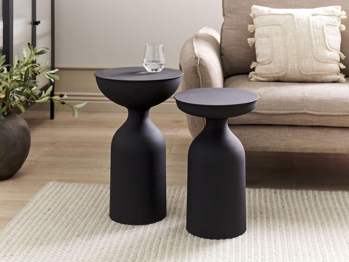 BEISTELLTISCH 2er-Set Metall schwarz rund Cota/Tenjo - Schwarz, Metall (36/36/56cm) - Beliani