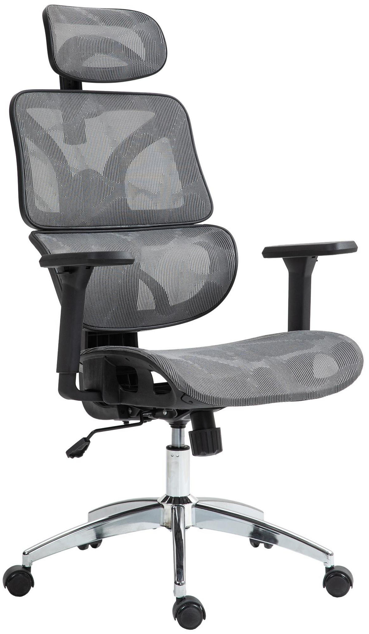 CHEFSESSEL Netzstoff Grau - Chromfarben/Grau, Kunststoff/Textil (66/112/76cm) - CLP