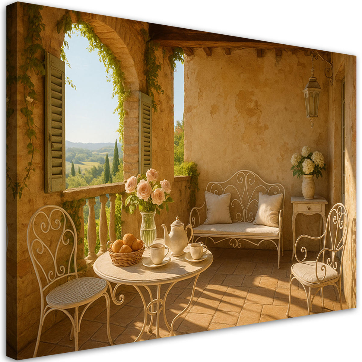 LEINWANDBILD Blick von der Terrasse Shabby Chic 120x80cm - Beige, Textil (120/80cm) - Feeby