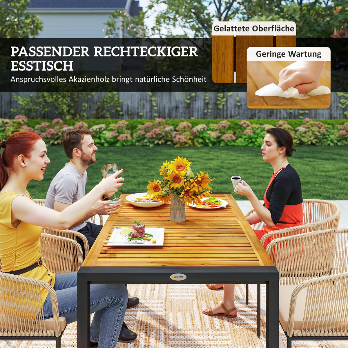 GARTENMÖBEL-SET DE-06739 5-teiliges, 4 Stühle & Tisch, waschbare Kissen Khaki - Taupe/Naturfarben, Holz/Kunststoff - ComfortXL