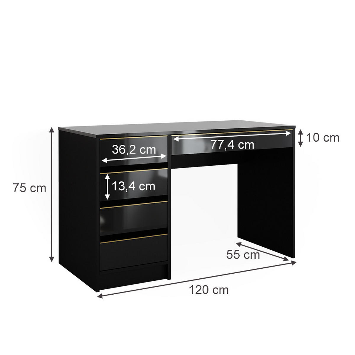 SCHREIBTISCH Sherry Schwarz/Gold 120 cm - Goldfarben/Schwarz, Holzwerkstoff (120/55/75cm) - Vicco