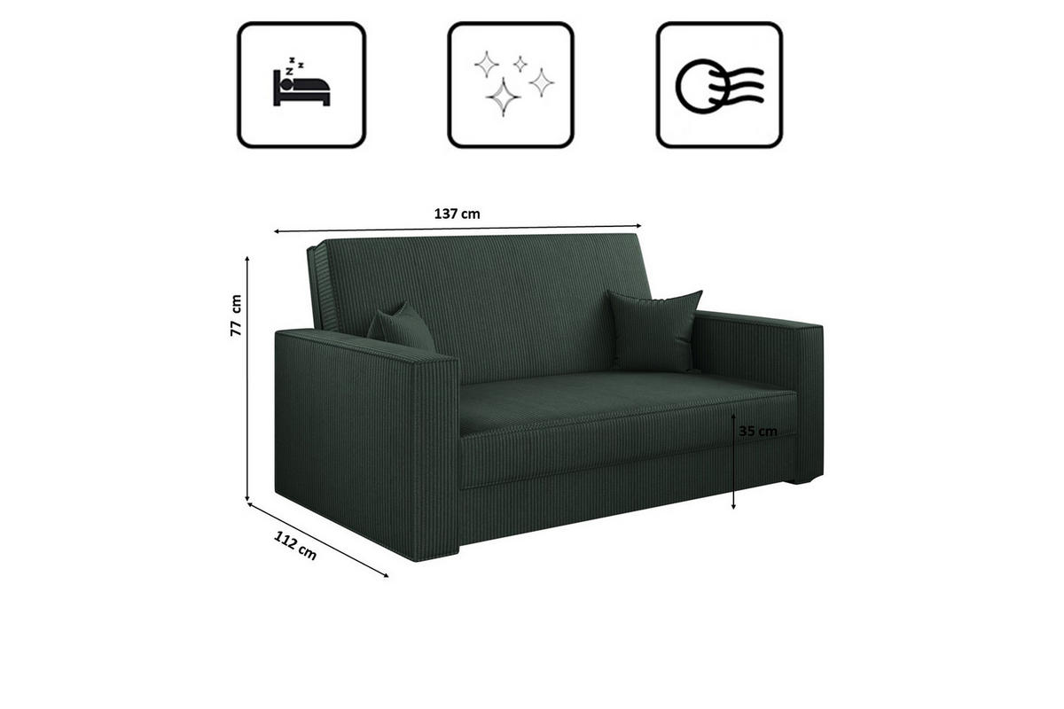 SOFA, Schlaffunktion - America Stoff Poso Grün - Grün, Holz (137/77/112cm) - Kaiser Möbel