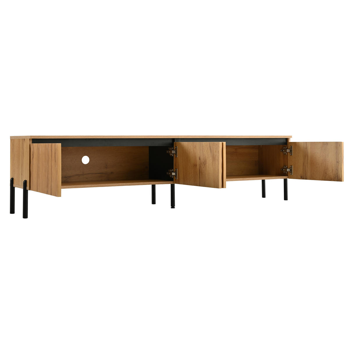 TV-RACK 180x35x43cm Wellenoptik-Naturfarben mit 4 Türen und Metallfüßen - Naturfarben, Holz (42.8/21.79/102.01cm) - Raelunyi