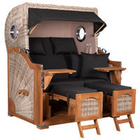 STRANDKORB XXL Düne Grande Teak PE Shell - Schwarz/Braun, Metall (142/170/95cm) - Mr. Deko