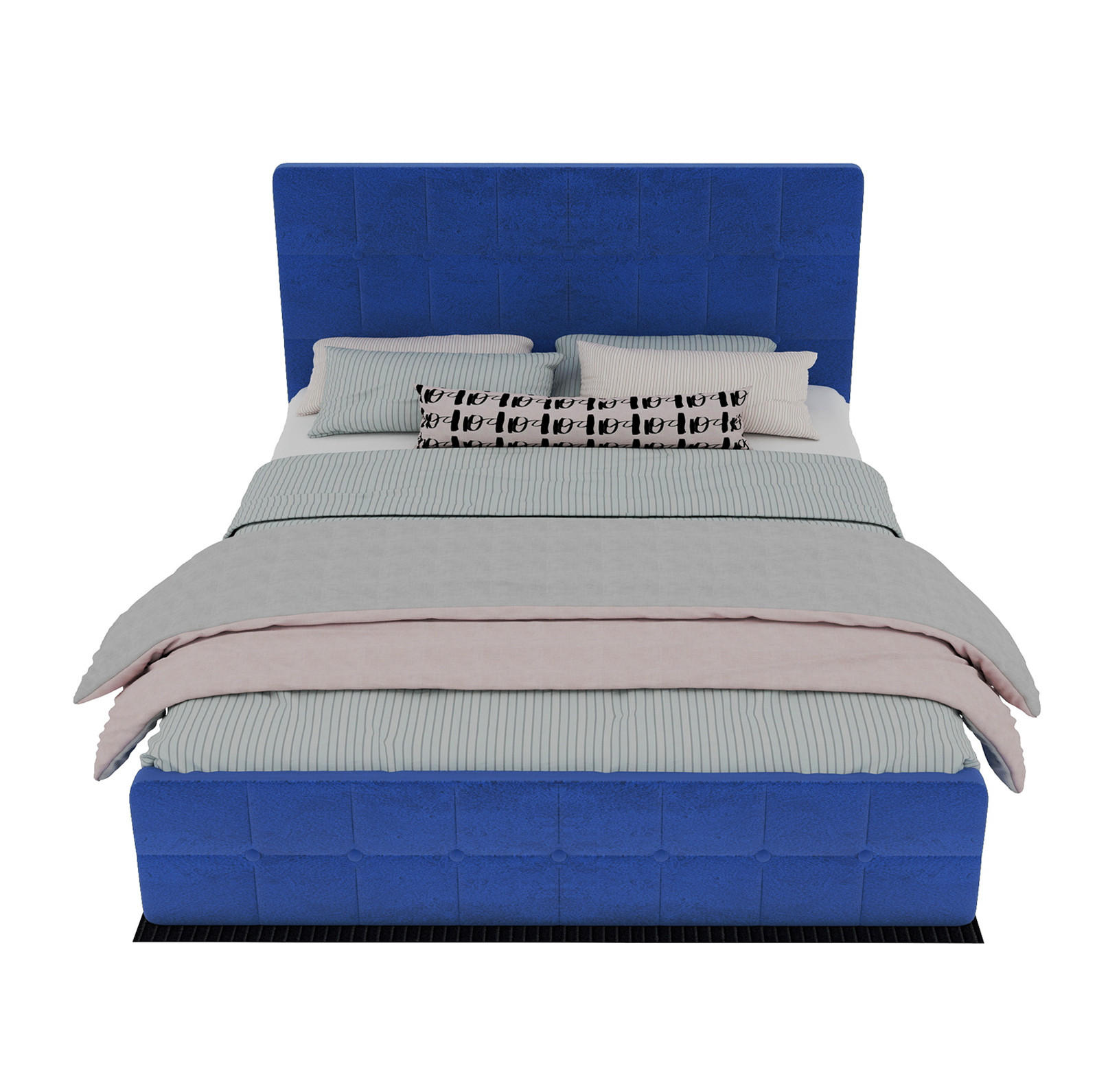 POLSTERBETT 140/200 cm mit Samtbezug und gepolstertem Kopfteil in Karosteppung, Blau - Blau, Textil (140/200cm) - Redom
