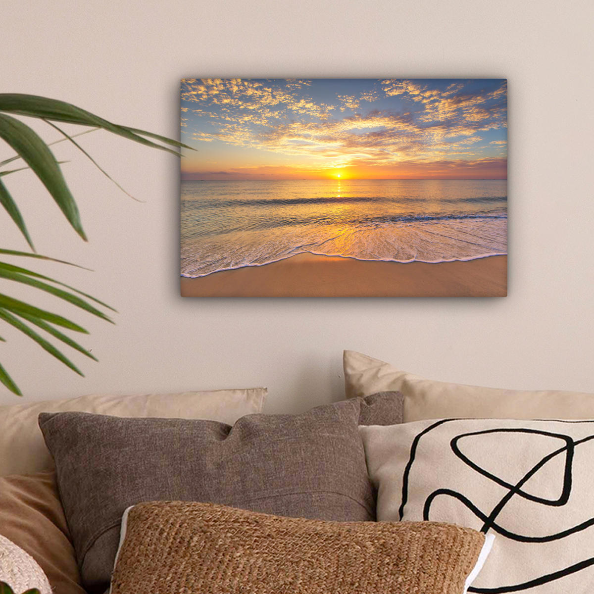 LEINWANDBILD Strand - Sonnenuntergang - Meer 30x20 cm - Gelb, Textil (30/20cm) - MuchoWow