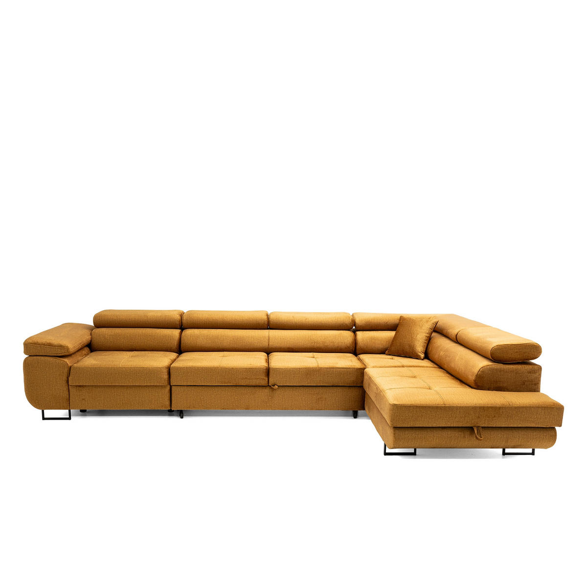 ECKSOFA WILD MAXI L Rechts mit Schlaffunktion 125x195 Velours Gold - Chromfarben/Goldfarben, Holz/Textil (203/350cm) - Muffo