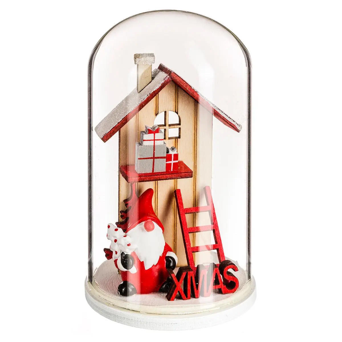 GLASKUPPEL mit Weihnachtshaus aus Holz 7/7/11,5 cm - Rot, Holzwerkstoff (7/11.5/7cm) - Atmosphera Createur d´interieur