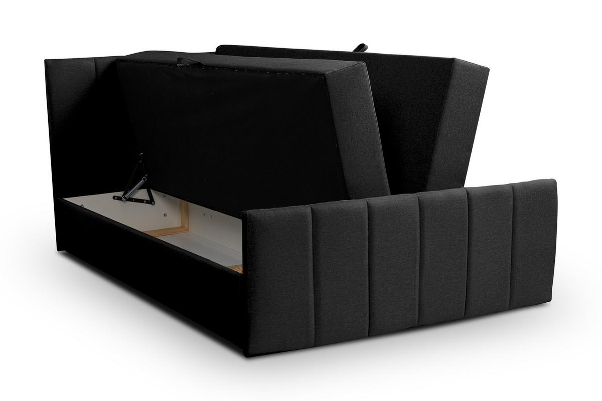 BOXBETT CLAUDINE mit 2 Bettkästen, 180x200, Farbe: Schwarz, Velourstoff, mit Bonell-Matratze inkl. Topper - Schwarz, Holz/Kunststoff (180/200cm) - VENASI MÖBEL