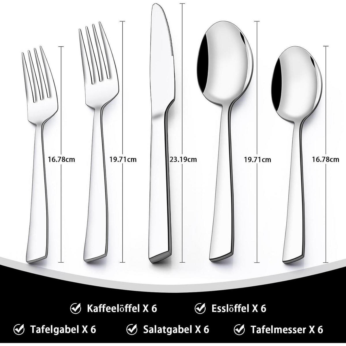 BESTECKSET 30-teilig für 6 Personen Edelstahl Hochglanzpoliert - Silberfarben, Metall