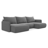 WOHNLANDSCHAFT Samt Stoff Grau - Schwarz/Grau, Kunststoff/Textil (290/86/148cm) - Makamii