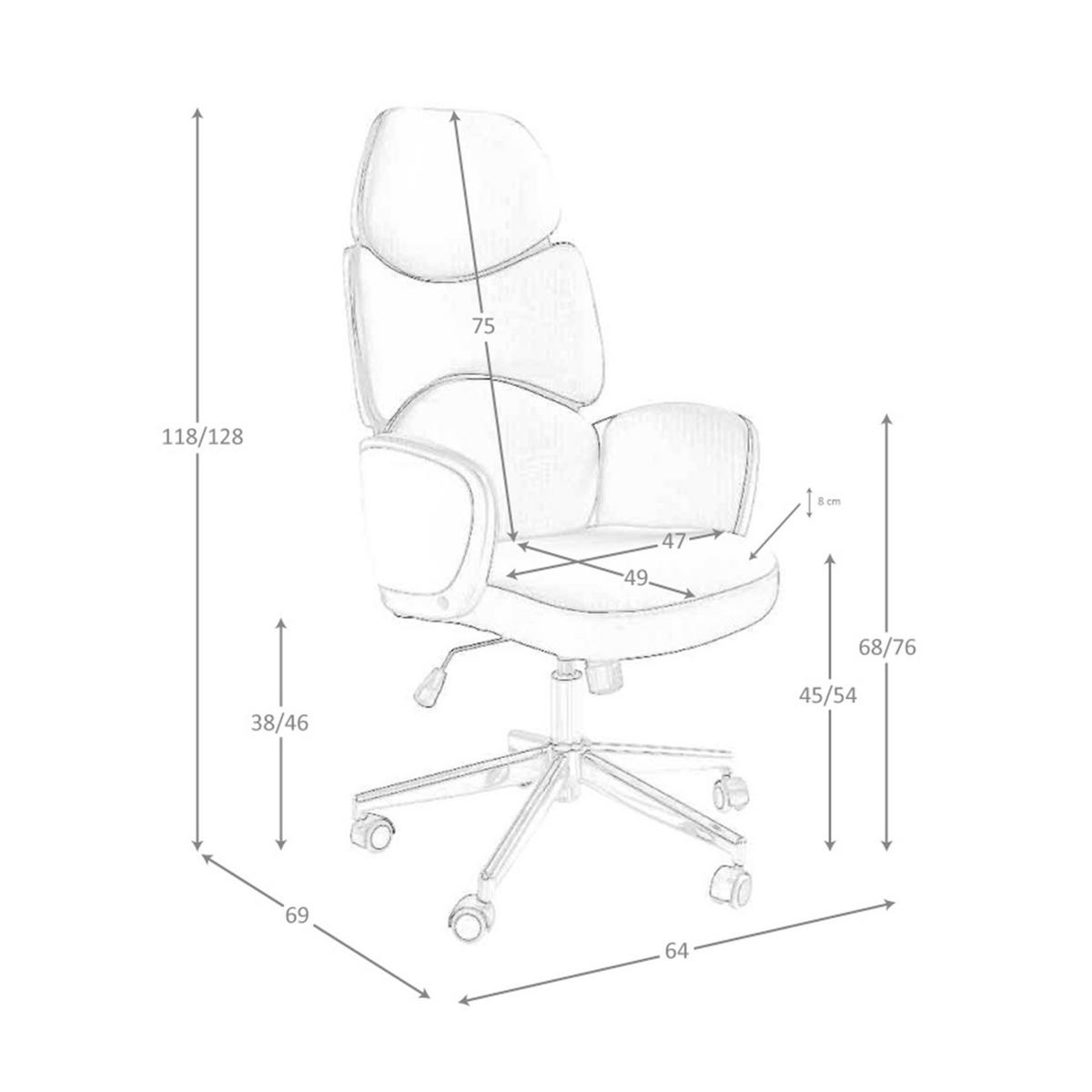 CHEFSESSEL Bürodrehstuhl aus hellgrauem Stoff und glänzend weißem PVC 64/69/118 cm - Edelstahlfarben/Weiß, Textil (64/118/69cm) - ANGEL CERDA