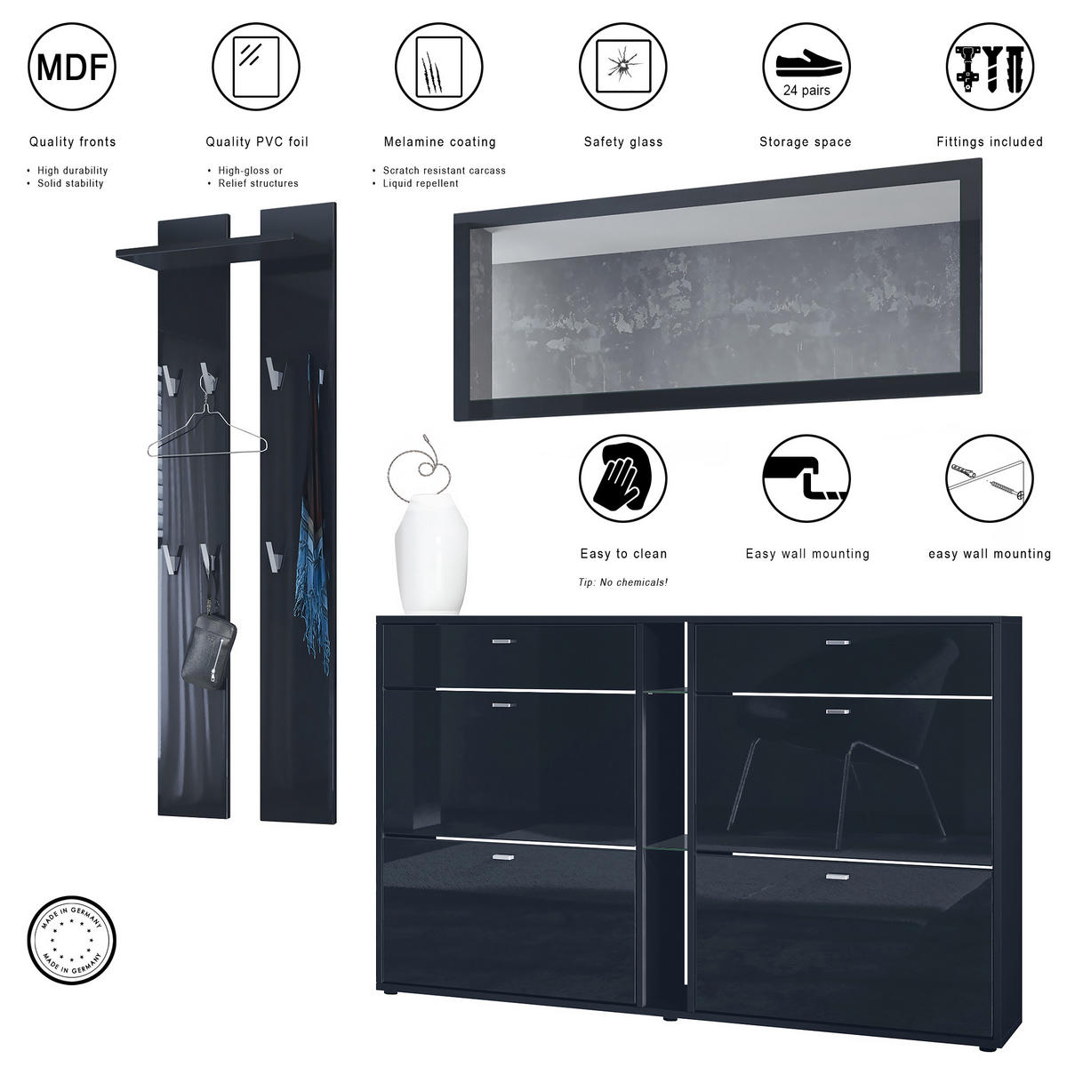 GARDEROBE Orlando Weiß Hochglanz - Weiß Hochglanz, Holzwerkstoff (215/210/28cm) - Vladon