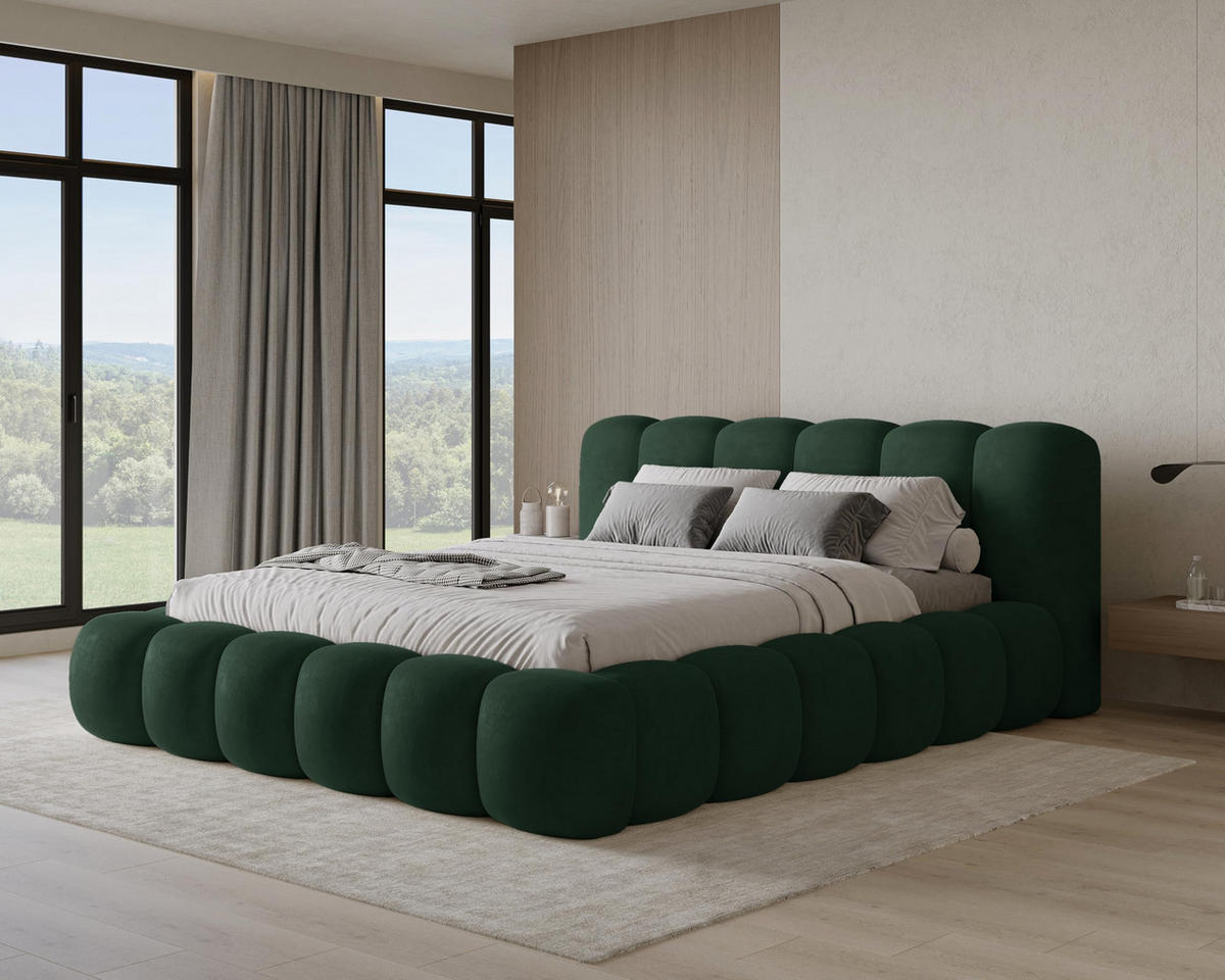 POLSTERBETT 140x200 mit Bettkasten, Lattenrost und Kopfteil, Velluto-Samt Stoffbezug Grün - Grün, Holz (140/200cm) - Chilly