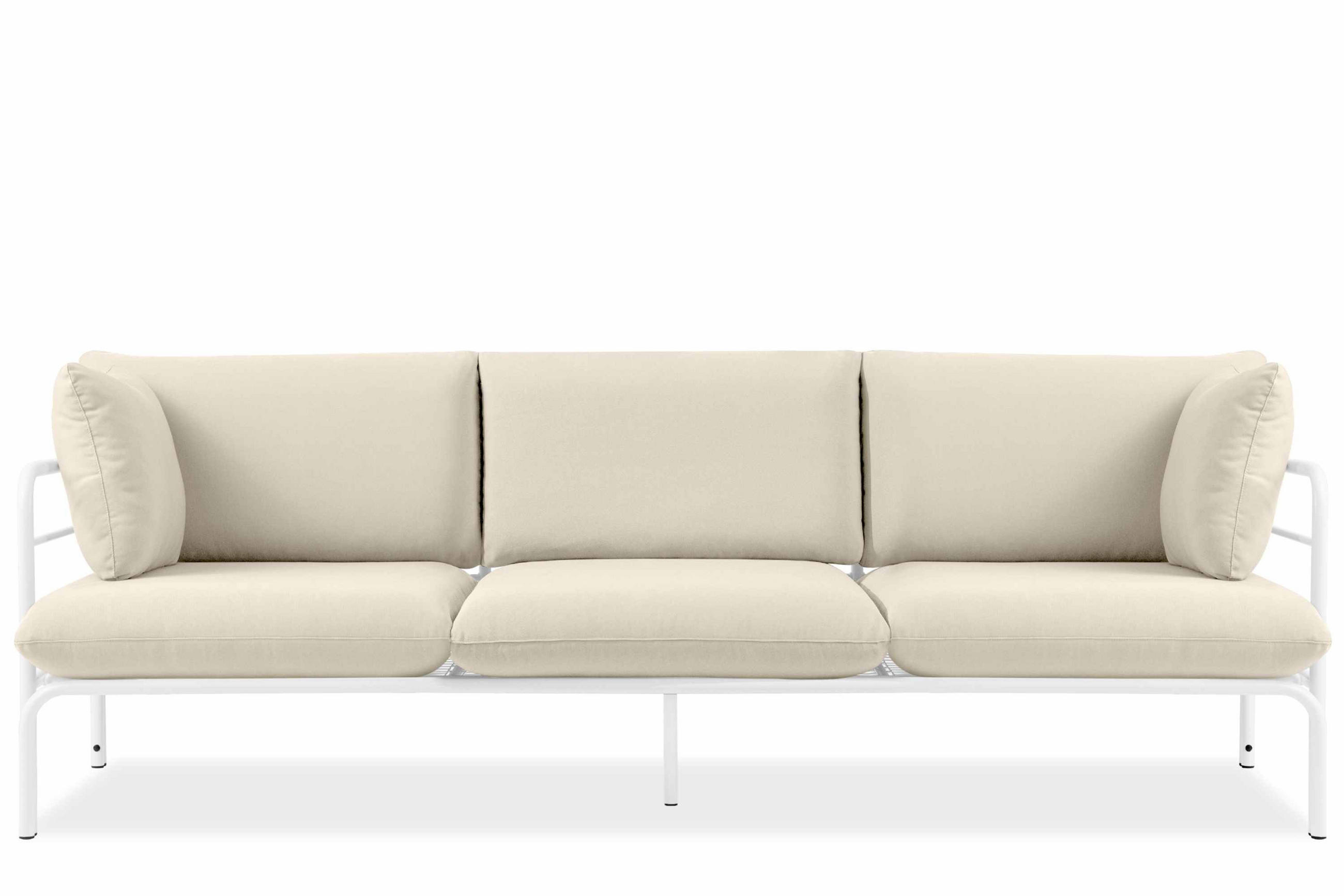 GARTENSOFA RAMBE 3-Personen mit Kissen, Weiß/Cremeweiß - Creme/Weiß, Textil/Metall (225/80/80cm) - KONSIMO®