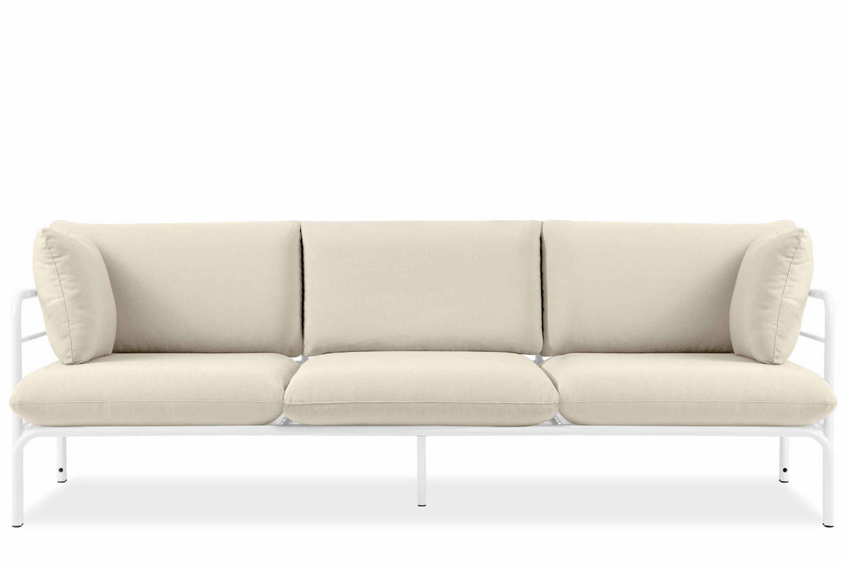 GARTENSOFA RAMBE 3-Personen mit Kissen, Weiß/Cremeweiß - Creme/Weiß, Textil/Metall (225/80/80cm) - KONSIMO®